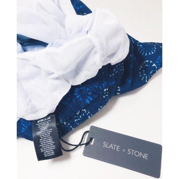 Slate & Stone Mens Blue Printed Pockets Drawstring Swim Trunks Swimwear Sz S New - Picture 5 of 7